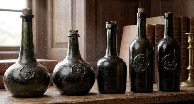English black glass seal bottles